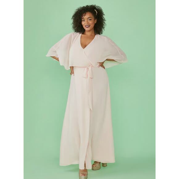 NEW Modcloth Wrapped In Rapture Pink Chiffon Wrap Midi Dress - Picture 4 of 14